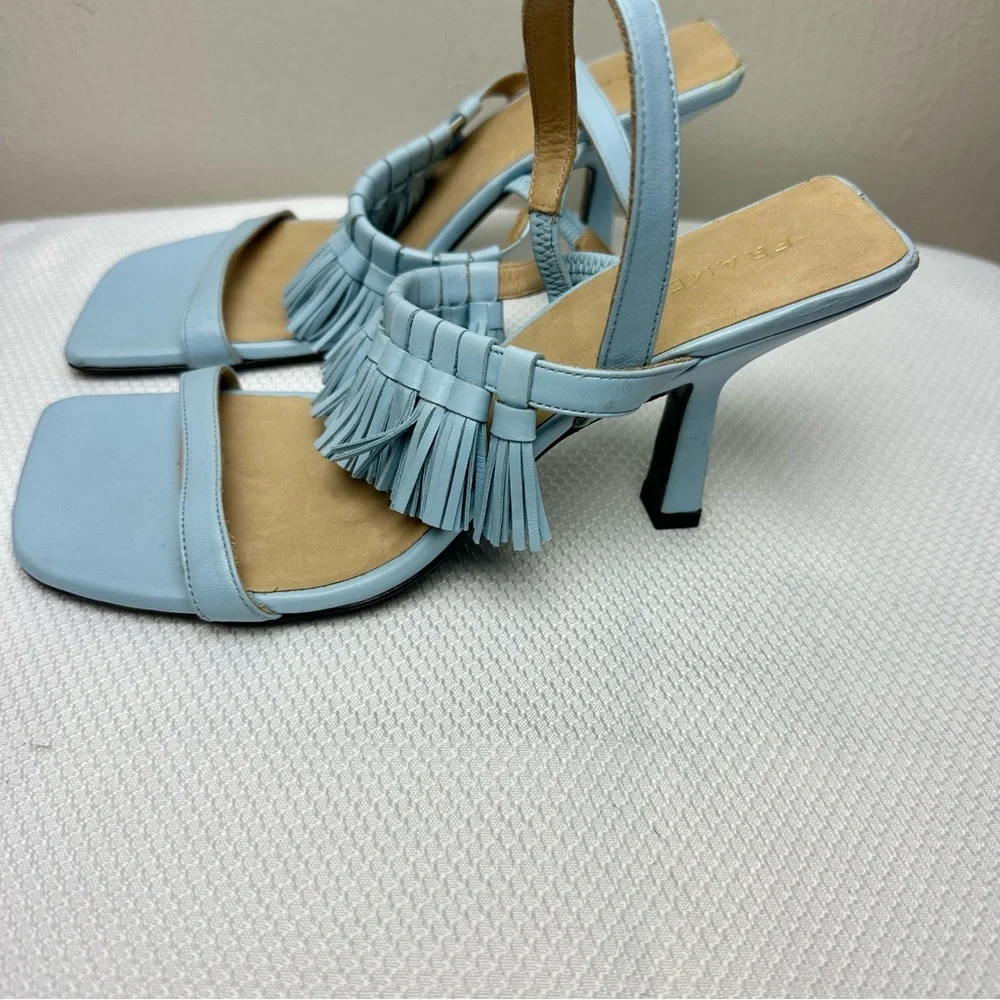 Frame Borrego Leather Tassel Sandal Chambray Blue Sz 37 1/2 Us 7 1/2 - Picture 4 of 9